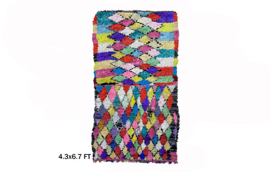 4x7 Boucherouite Moroccan Area Rug, Diamond Home Decor.