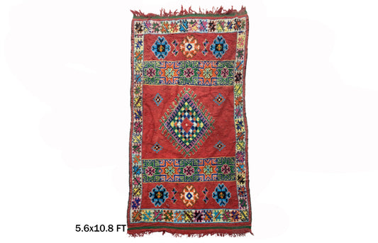 6x11 Wool Moroccan Area Rug, Vintage Decorative Style.