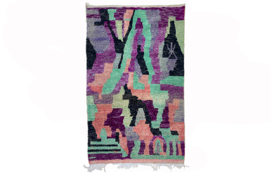 Bohemian Custom Moroccan Wool Rug, Hand-Knotted Handwoven Berber Area Rug.