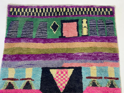 Unique Handmade Berber Moroccan Rug, Artisan hand-knotted Wool Rug.