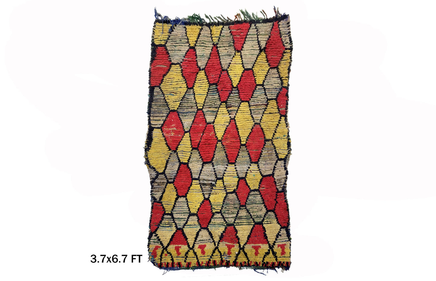 4x7 Vintage Moroccan Area Rug, Diamond Design.