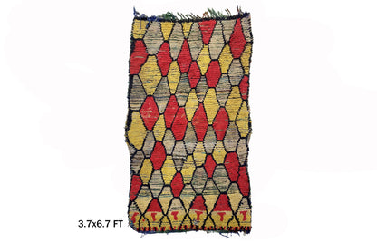 4x7 Vintage Moroccan Area Rug, Diamond Design.