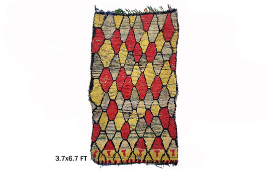 4x7 Vintage Moroccan Area Rug, Diamond Design.