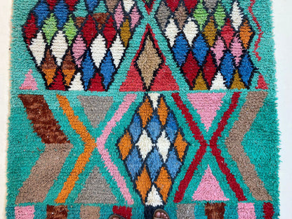 Handmade Moroccan Area Rug, Colorful Kitchen wool rug.