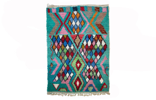 Handmade Moroccan Area Rug, Colorful Kitchen wool rug.
