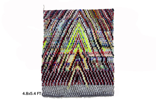 5x5 Colorful Moroccan Vintage Rug, Eclectic Artisanal Textile.