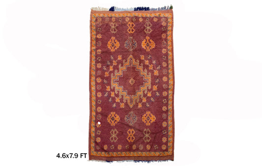 5x8 Moroccan Vintage Area Rug, Authentic Wool Boho Rug.