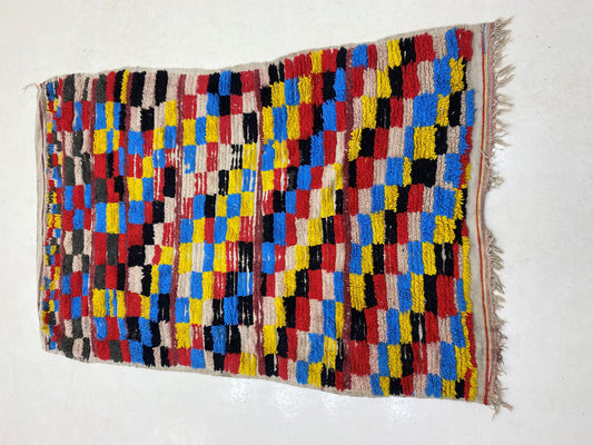 4x7 Moroccan Checkered Area Rug, Bohemian Decor.