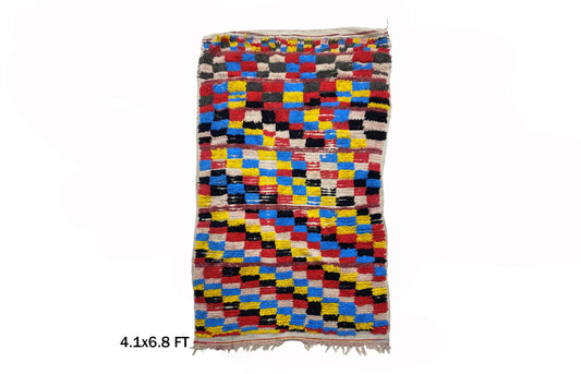 4x7 Moroccan Checkered Area Rug, Bohemian Decor.
