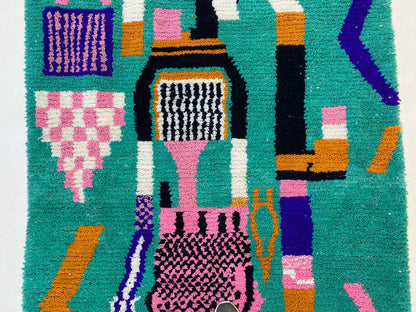 Vibrant Custom Berber Wool Rug, Colorful Handwoven Moroccan Area Rug.