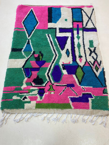 Colorful Moroccan Rug, Unique Handmade Bohemian Home Decor Rug.