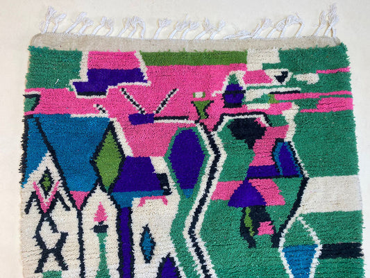 Colorful Moroccan Rug, Unique Handmade Bohemian Home Decor Rug.
