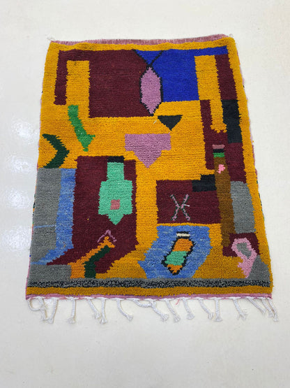Vibrant Moroccan Wool Rug, Berber Rug for Living Room Decor.