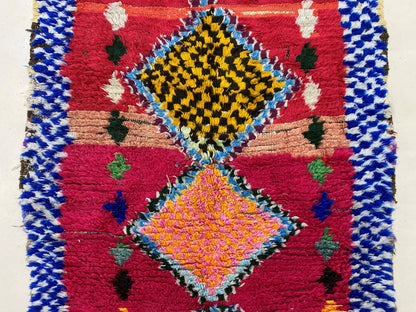 3x8 Vintage Moroccan Colorful Runner Rug.