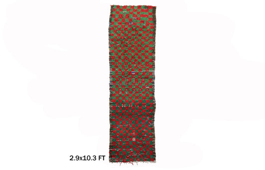 Tapis de couloir marocain à carreaux 3x10, décoration d'intérieur bohème chic.