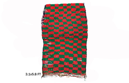Checkered Moroccan Runner Rug, 3x6 Vintage Berber Boho Decor Rug.