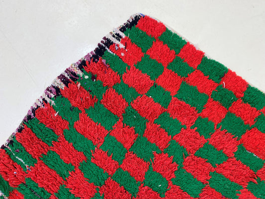 Checkered Moroccan Runner Rug, 3x6 Vintage Berber Boho Decor Rug.