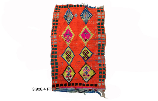 4x6 Moroccan Rug, Dimond Vintage Area Rug, Colorful Berber Home decor.