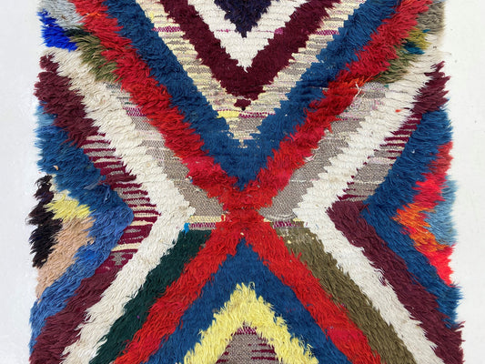 Moroccan Rug Runner, 3x10 Vibrant Geometric Vintage Rug,Unique Chevron Runner.