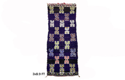 Vintage Moroccan Rug Runner, 3x9 Vibrant Berber Rug, Unique Geometric Runner.