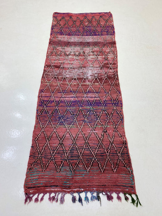 Moroccan Rug, 3x8 Diamond Vintage Rug, Unique Wool Boho Runner.