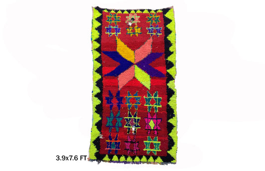4x8 FT Colorful Berber Vintage Moroccan Rug.