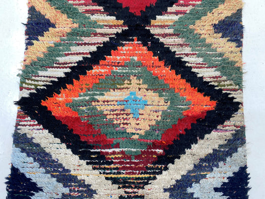 Vibrant Geometric Vintage Moroccan Runner Rug, 3x7 Feet.