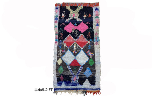 4x9 Colorful Boucherouite Moroccan Area Rug, Vintage Authentic Large Rug.
