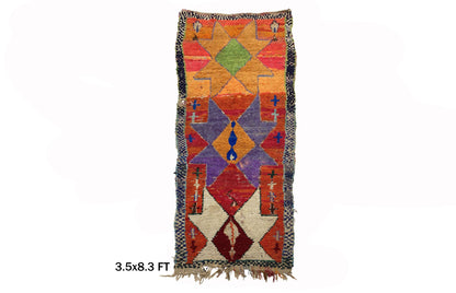 4x8 Vintage Moroccan Runner Rug, Colorful Berber Runner.