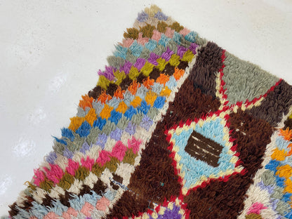3x10.5 Colorful Vintage Moroccan Runner Rug.