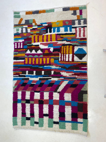 Custom Colorful Area Rug, Hand-Knotted Moroccan Berber Rug.
