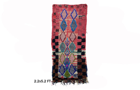 Petit tapis de couloir marocain 2x5 - Tapis de couloir berbère vintage coloré.