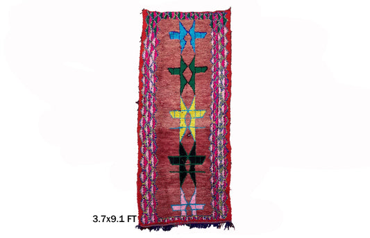4x9 Moroccan Runner Rug, Vintage Berber Runner, Wool Geometric Decor.