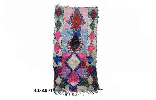 4x9 Boucherouite Moroccan Runner Rug, Boho Vintage Decor for Your Home.