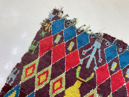 3x8 Diamond Vintage Moroccan Runner Rug, Berber Colorful Runner.