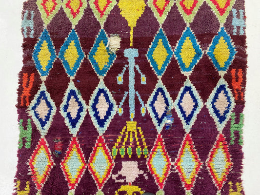 Tapis de couloir marocain vintage à losanges 3x8, tapis de couloir berbère coloré.