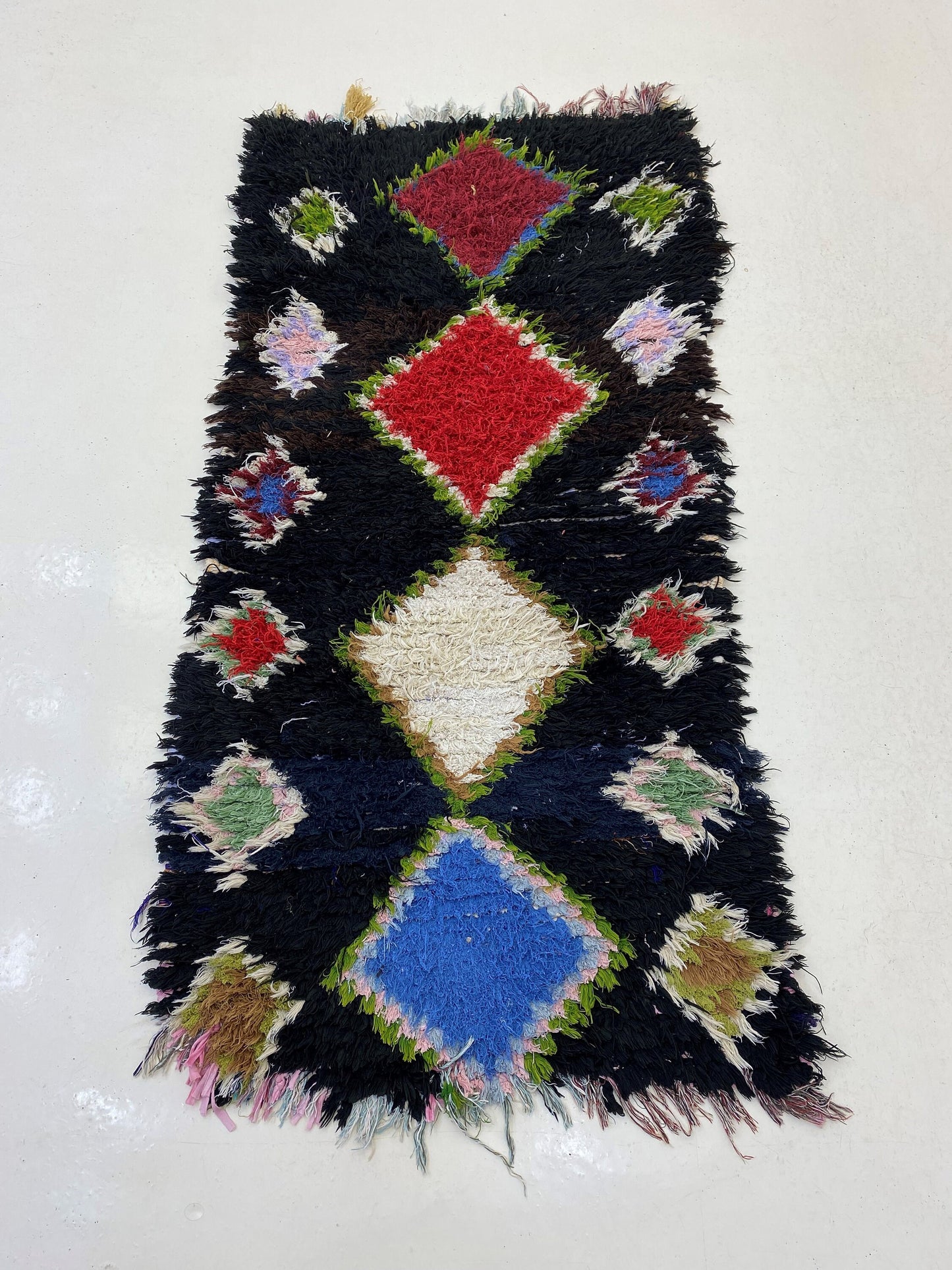 3x5 Small Vintage Diamond Rug, Colorful Moroccan Area Rug.