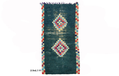 3x7 Long Moroccan Runner Rug, Vintage Diamond Runner Rug.
