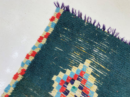 3x7 Long Moroccan Runner Rug, Vintage Diamond Runner Rug.