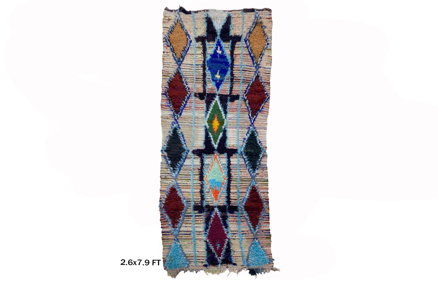 Moroccan Rug 3x8, Diamond Berber Runner Rug, Vintage Boho Runner.
