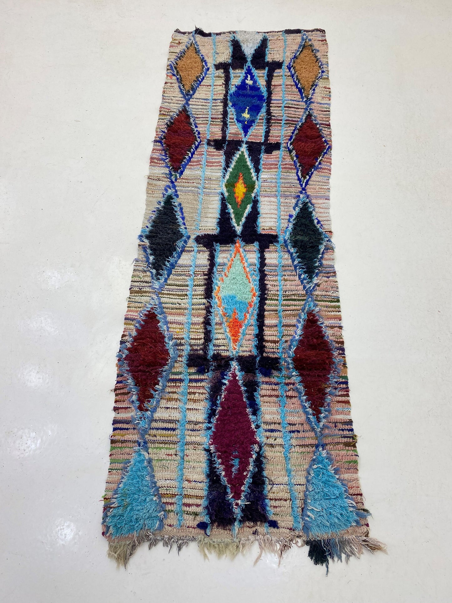 Moroccan Rug 3x8, Diamond Berber Runner Rug, Vintage Boho Runner.