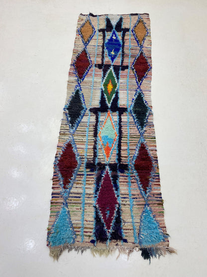 Moroccan Rug 3x8, Diamond Berber Runner Rug, Vintage Boho Runner.