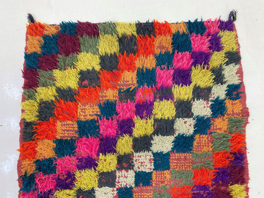 2.5x7.5 Checkered colorful Rug Runner, Home Decor Moroccan Runner Rug.
