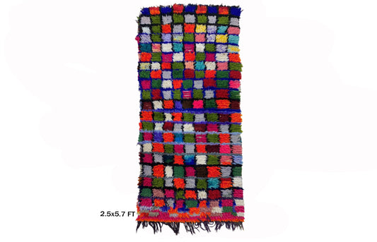 Checkered Moroccan 2.5x6 Runner Rug, Small multicolor Rug Runner.