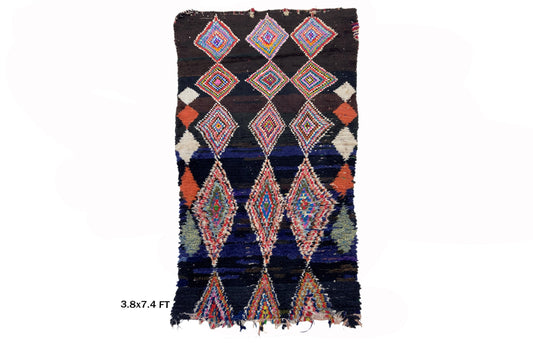 Moroccan Rug, Vintage Boho 4x7 Rug, Berber Diamond Area Rug.