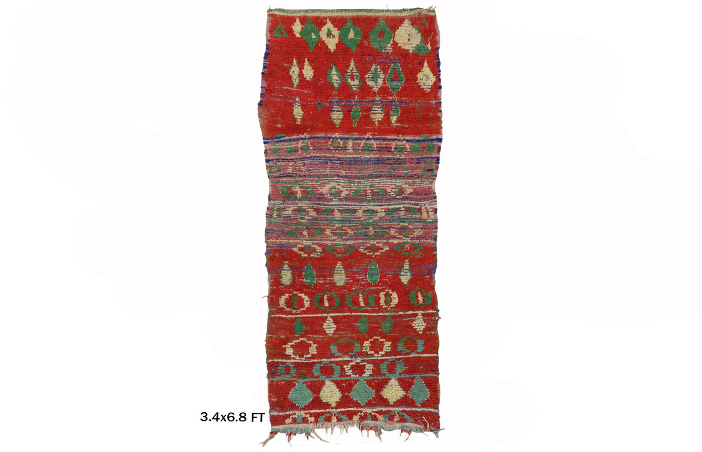 Vintage Moroccan Runner Rug, Long Red 3x7 Rug Runner.