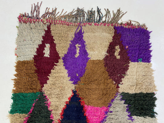 Vintage Moroccan 3x6 Rug, Colorful Diamond Area Rug.
