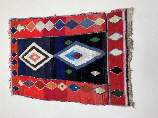 4x7 Colorful Diamond Moroccan Rug, Vintage Decor Rug.