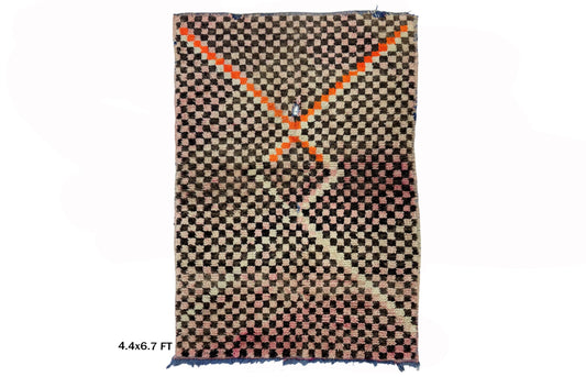 Checkerboard Rug, 4x7 Berber Vintage Moroccan Rug.
