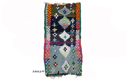 Small Moroccan 3x5 Rug, Vintage Diamond Decor Area Rug.